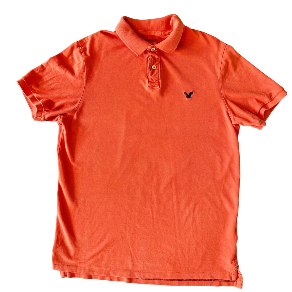 American Eagle Mens Short Sleeve Polo Shirt Coral Cotton Pique Logo Large